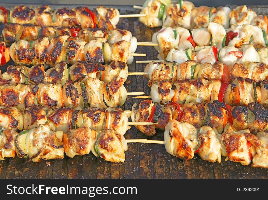 Close-up image of tasty skewer on a grill.