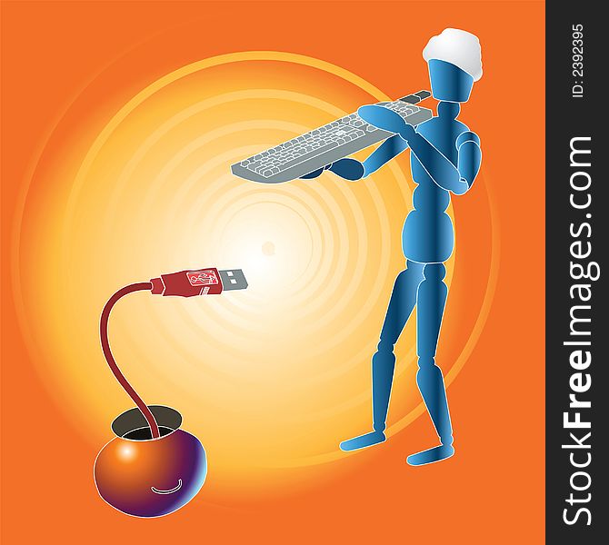 3d illustration of a computer user taming usb technology. 3d illustration of a computer user taming usb technology