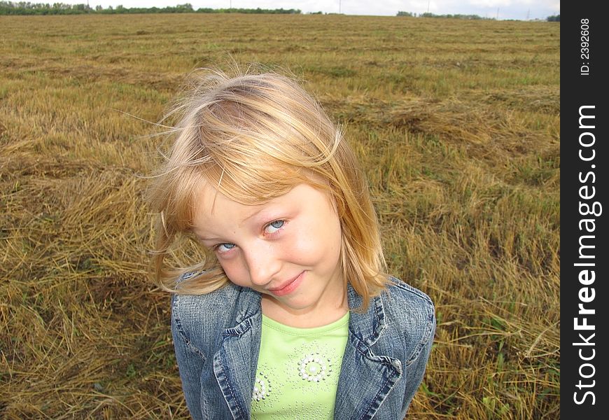 Field, girl, meadow, outdoors, grass, one, child, happiness,. Field, girl, meadow, outdoors, grass, one, child, happiness,