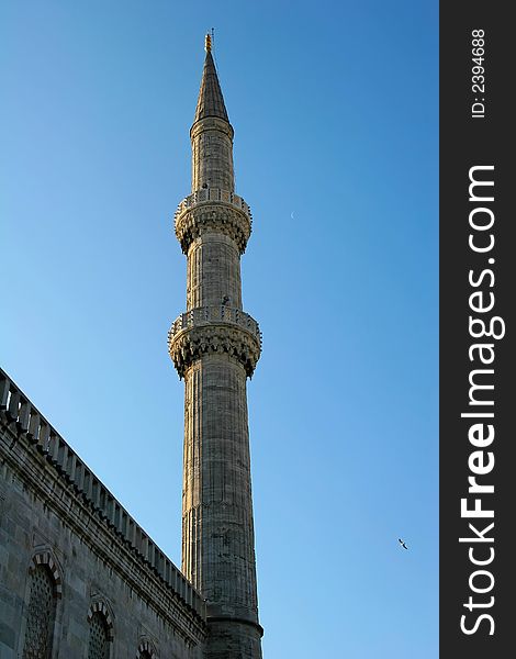 One of the Minaret of the Blue Mosque in Istanbul, Turkey. One of the Minaret of the Blue Mosque in Istanbul, Turkey