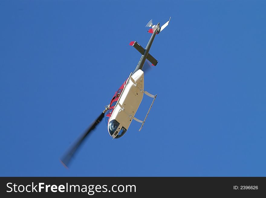 Photo of a helicopter from below