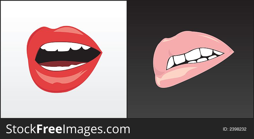 female lips with lipstick on black and white background.