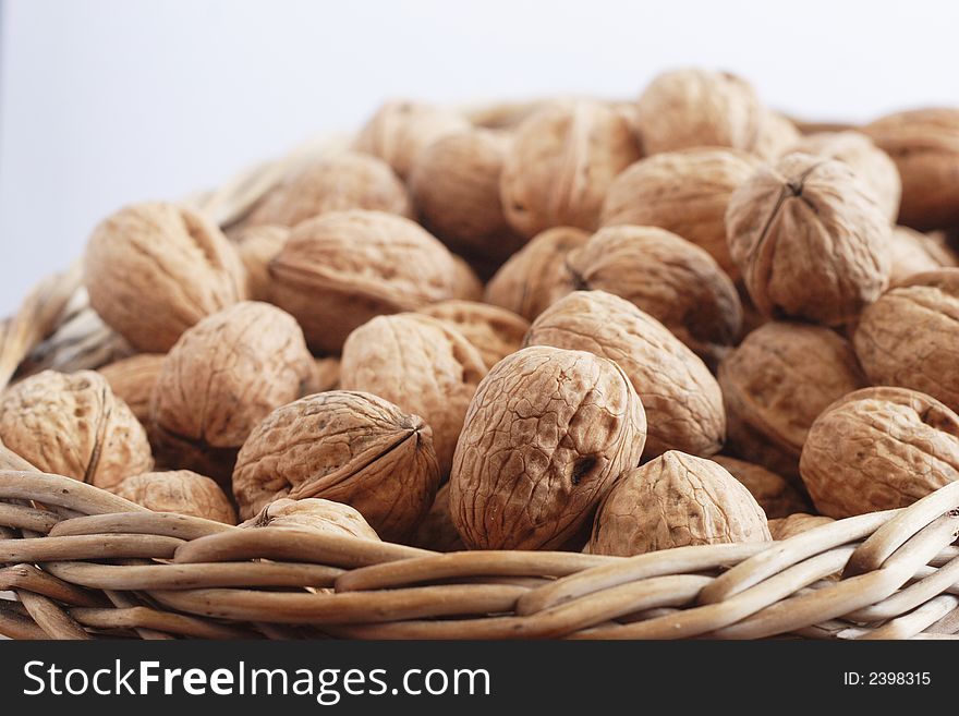 Many walnuts on the basket