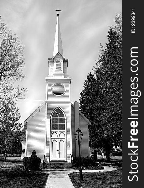 Small cute white church in Carson City, Nevada with steeple. Small cute white church in Carson City, Nevada with steeple