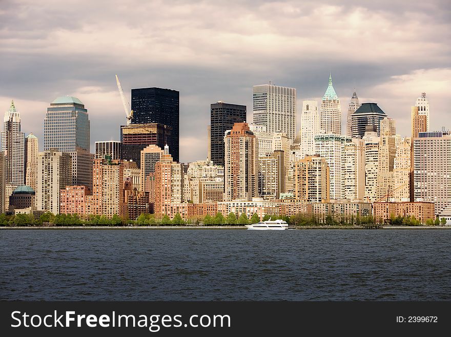 An Image of Lower Manhattan and Hudson River.