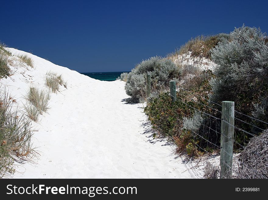 This is the white sandy path leading down to Whitfords Beach, Western Australia