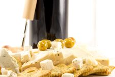 Feta Cheese And Red Wine And Crackers Stock Image Feta Cheese And Red Wine And Crackers Stock Image
