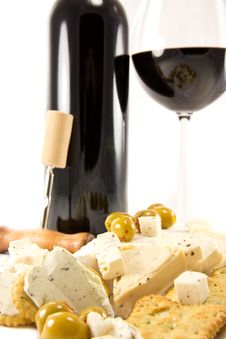 Red Wine With Crackers And Cheese Stock Photos