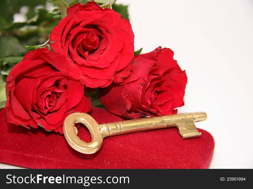 Love key and red roses