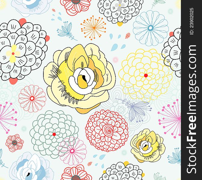Seamless floral pattern on a bright light background