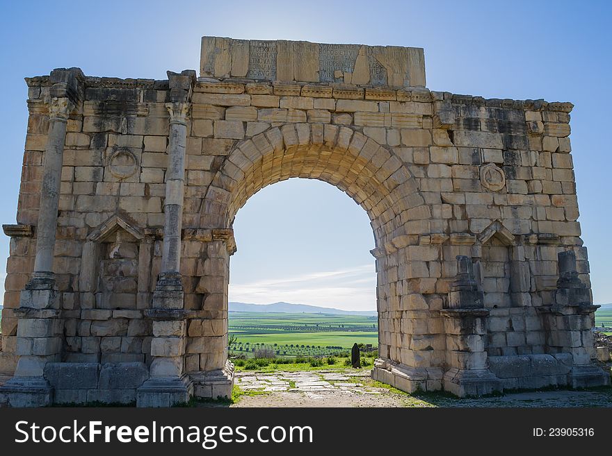Triumph Arch Ruins At Volubilis, Morocco