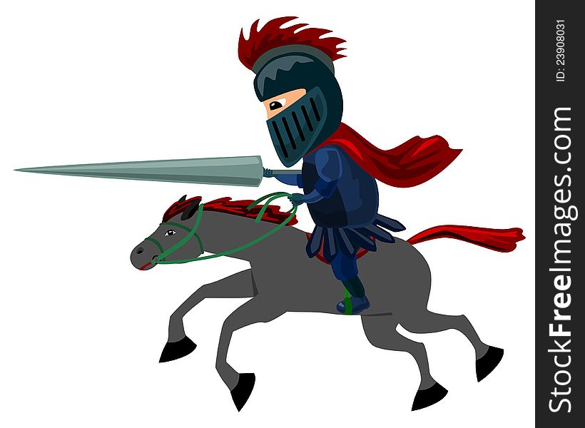 A cartoon knight riding a horse with a jousting stick