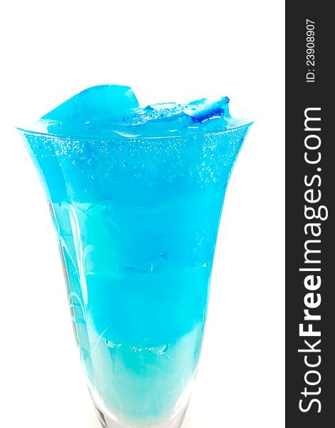 Picture of a top of a wine glass with blue icecubes. Picture of a top of a wine glass with blue icecubes