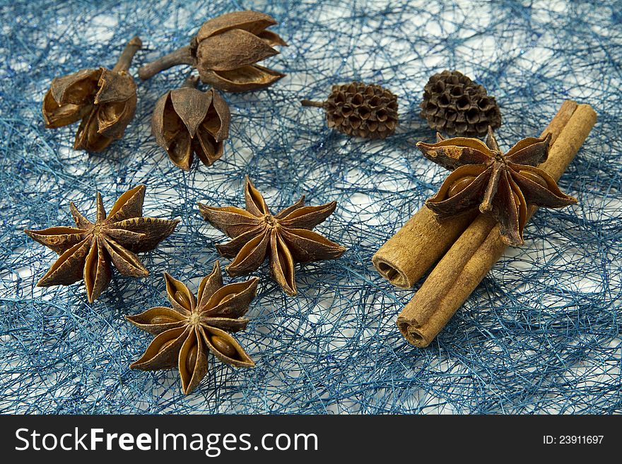 Winter spices on a blue background. Winter spices on a blue background