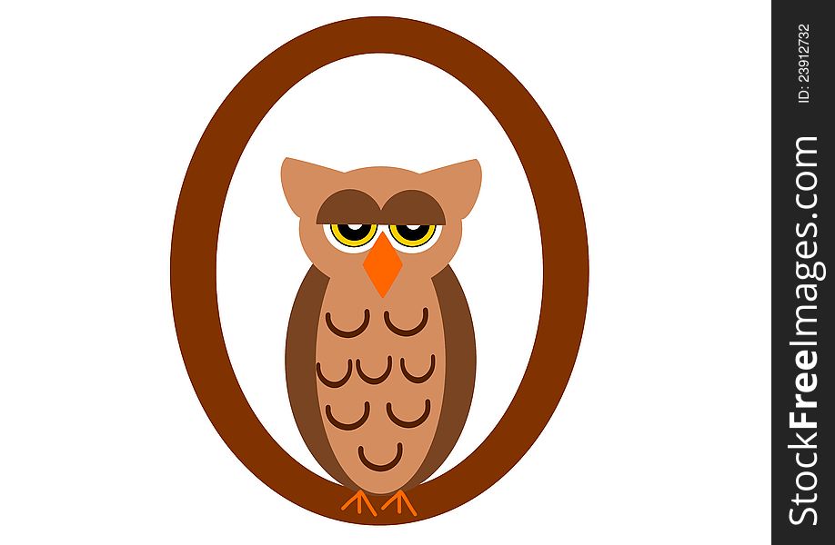 Illustration of isolated animal alphabet O with owl