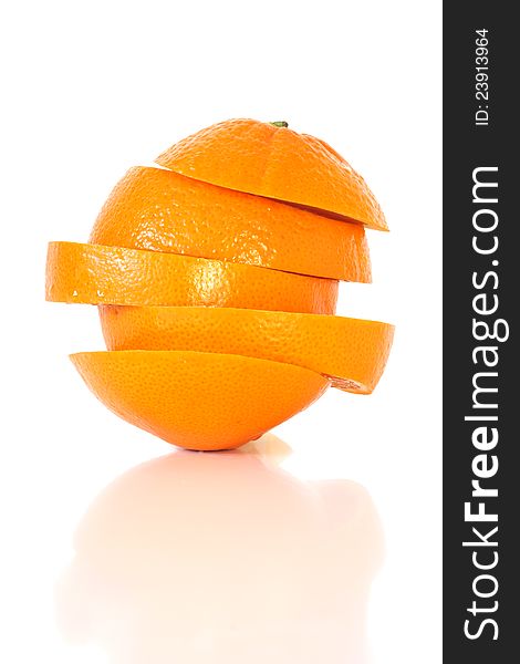 Sliced orange fruit white background.