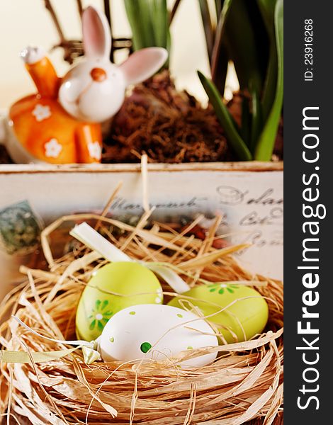 Colorful easter eggs and bunny decoration