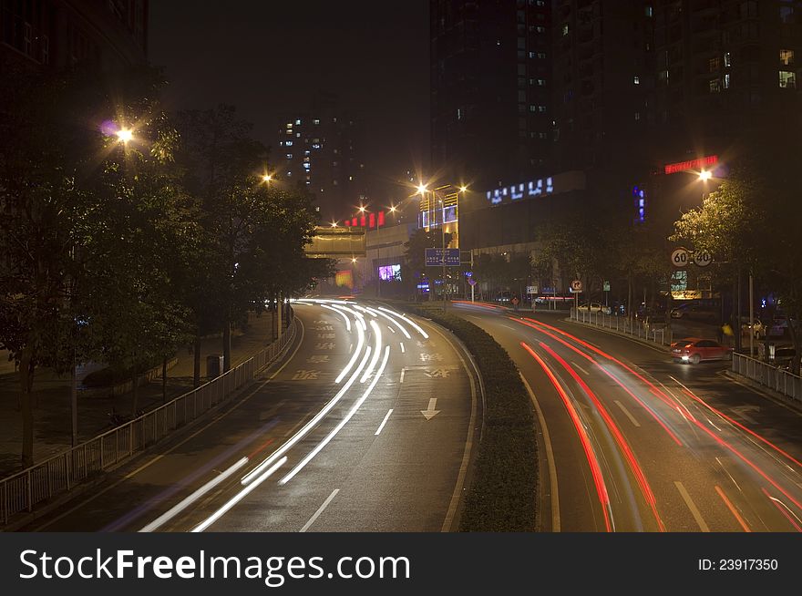 Night traffic in the city. Jiangbei District. Chongqing. Night traffic in the city. Jiangbei District. Chongqing.