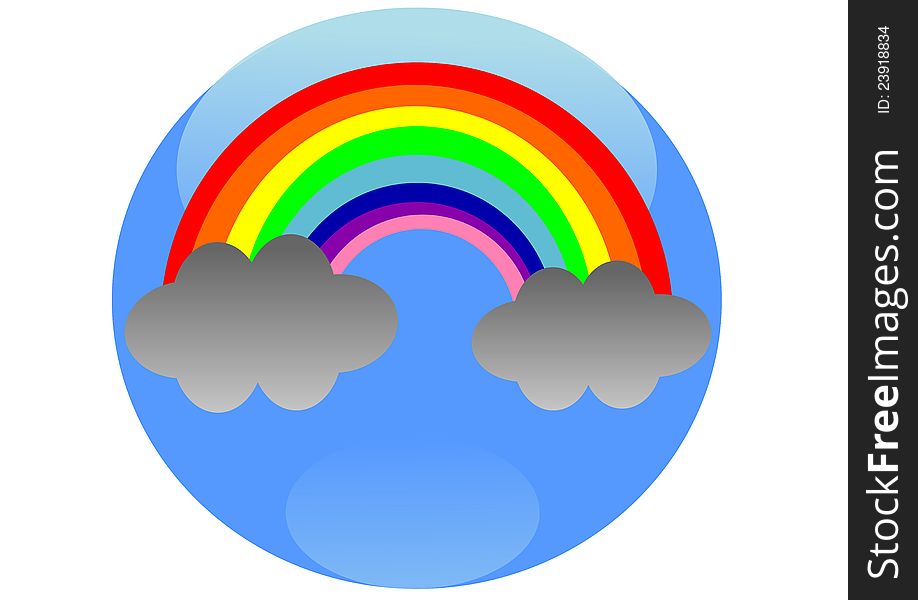 Sphere with rainbow and two clouds. Sphere with rainbow and two clouds
