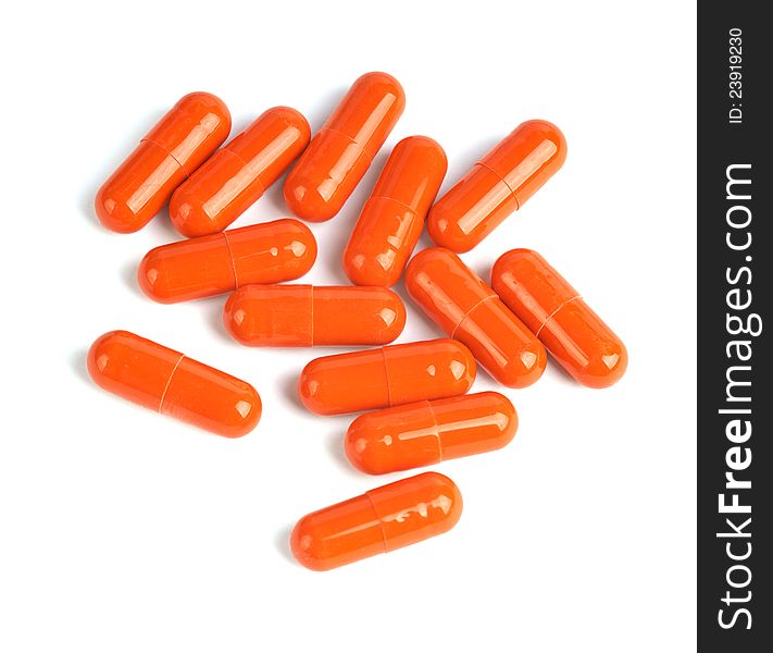 Orange medicine on white background. Orange medicine on white background.