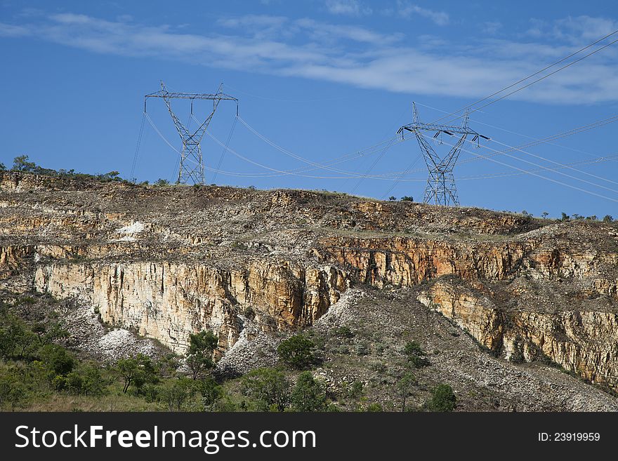 High voltage electric power transmission tower with cables. High voltage electric power transmission tower with cables