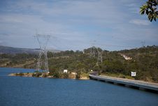 Power Line Tower On The Lake Royalty Free Stock Images