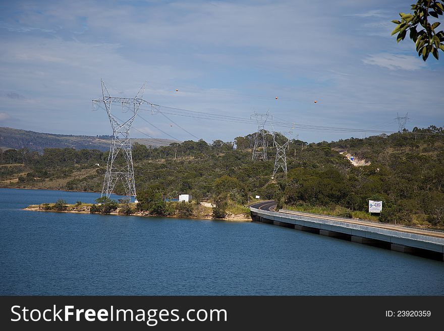 Power Line tower on the lake