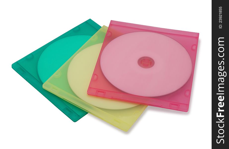 CD or DVD in colorful plastic cases