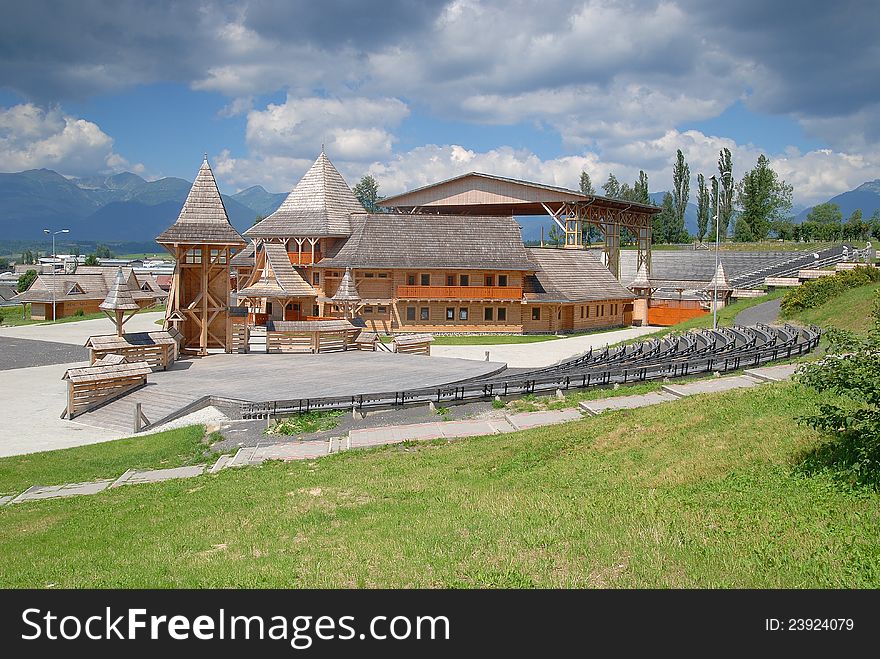 Open-air folk theatre with lovely wooden folk museum, Slovakia.