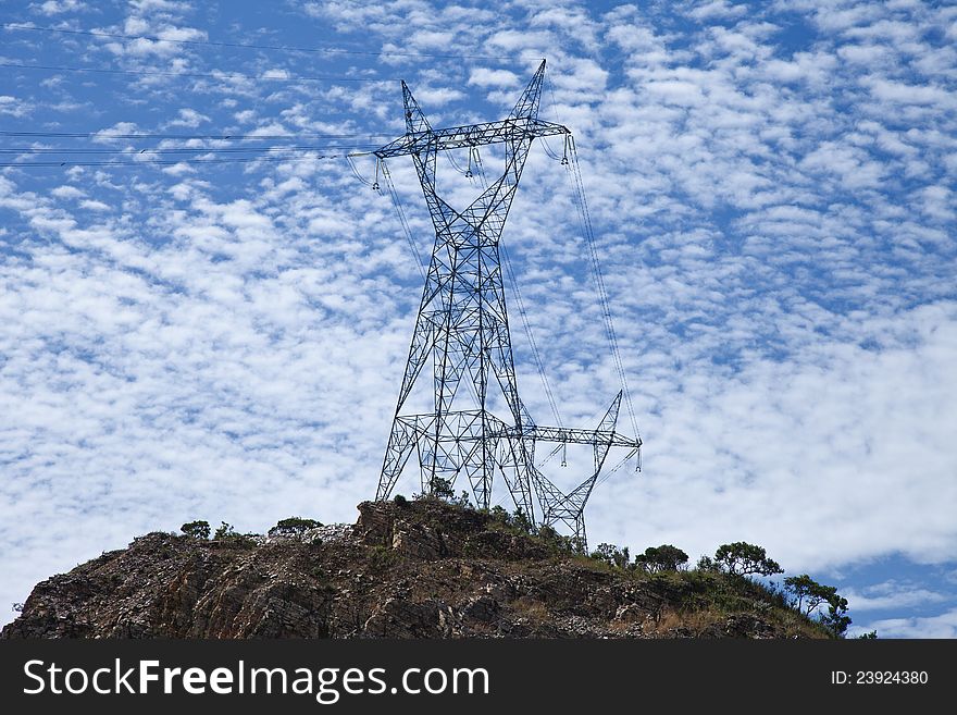 High voltage electric power transmission tower with cables. High voltage electric power transmission tower with cables