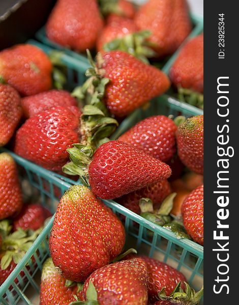 Fresh Strawberries In Plastic Baskets