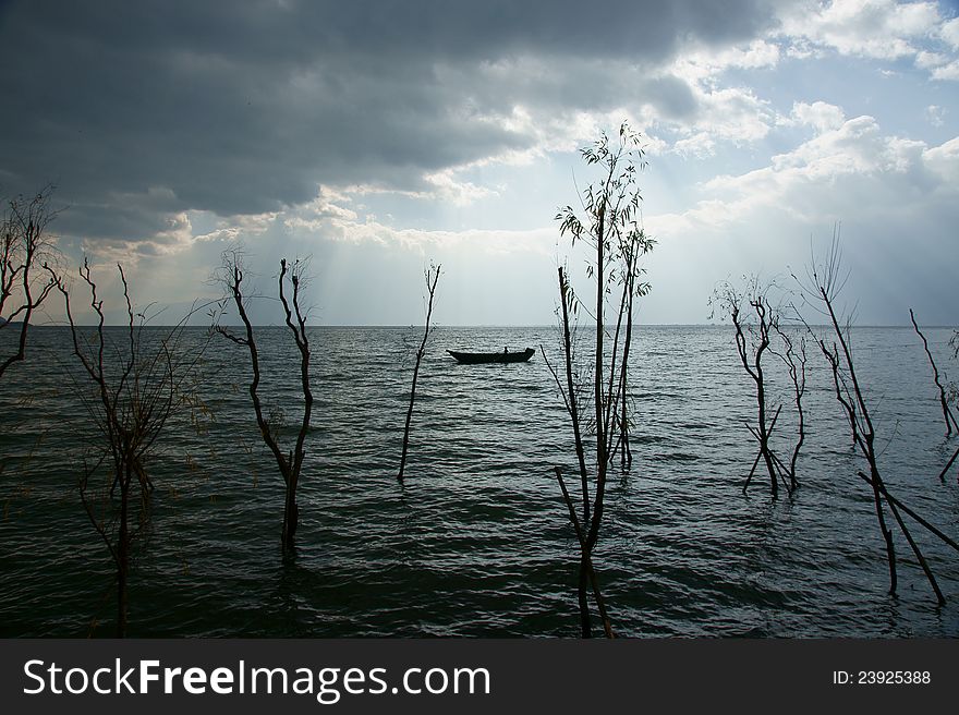 A Fisherman On Lake