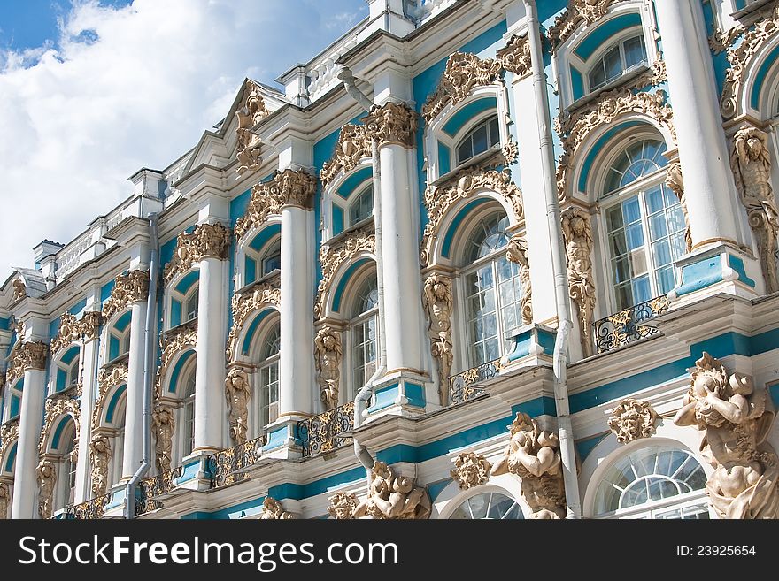 The Catherine Palace, located in the town of Tsarskoye Selo (Pushkin), St. Petersburg, Russia. The Catherine Palace, located in the town of Tsarskoye Selo (Pushkin), St. Petersburg, Russia