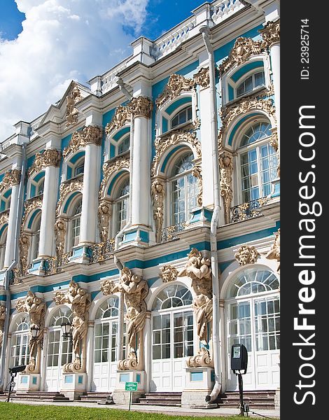 The Catherine Palace, located in the town of Tsarskoye Selo (Pushkin), St. Petersburg, Russia. The Catherine Palace, located in the town of Tsarskoye Selo (Pushkin), St. Petersburg, Russia