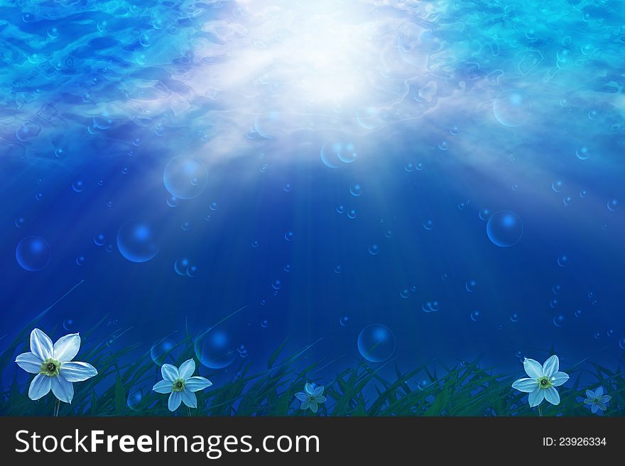 Abstract illustration of Underwater Scene with flowers