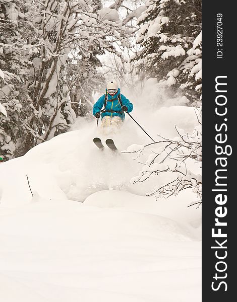 Lady freeride in the forest in Siberia. Lady freeride in the forest in Siberia