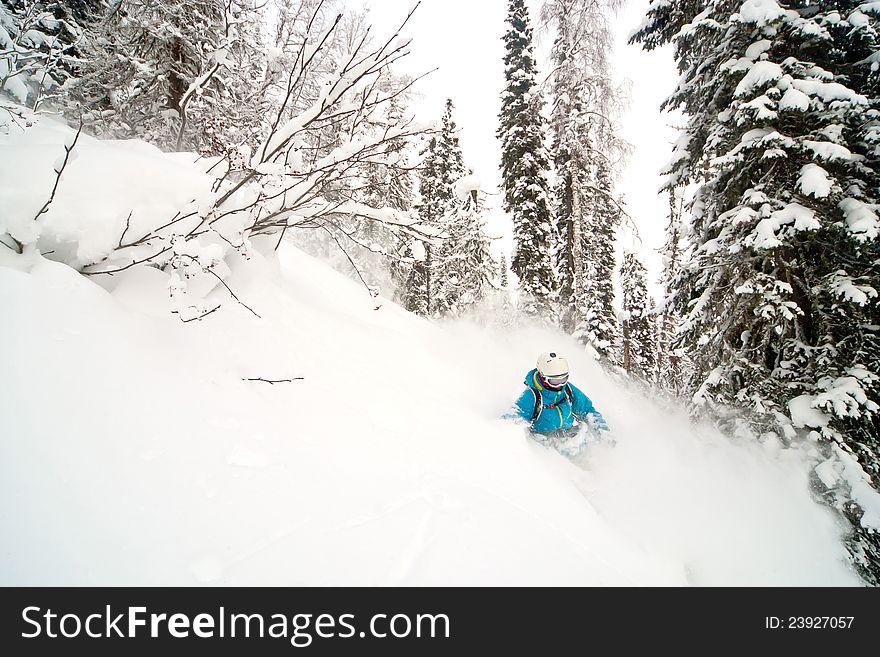 Lady freeride in the forest in Siberia. Lady freeride in the forest in Siberia
