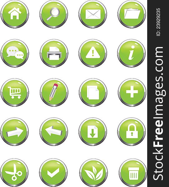 A collection of green  icons useful for website. A collection of green  icons useful for website