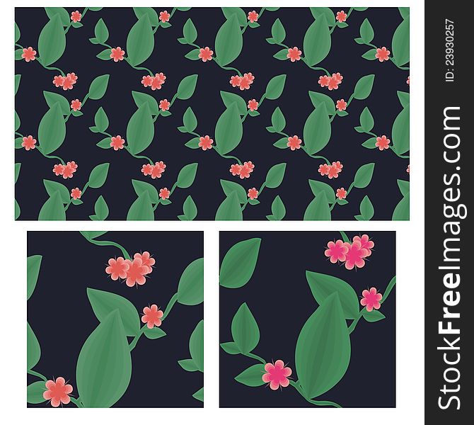 Floral seamless pattern with red and pink vines
