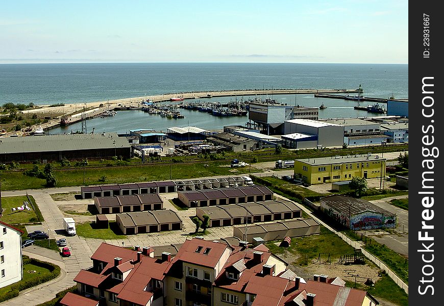 Sea docks building - view from the top of harbour infrastructure