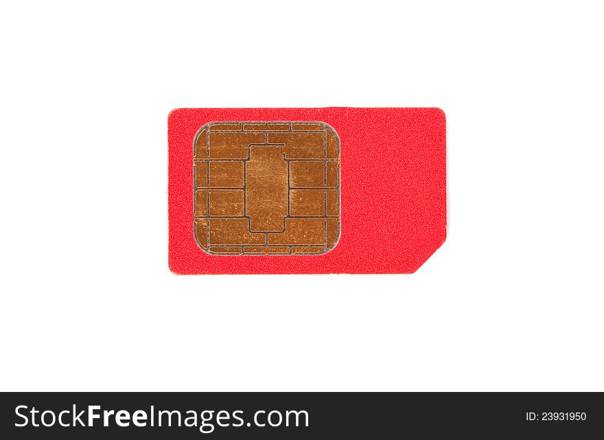 Red simcard isolated on white background