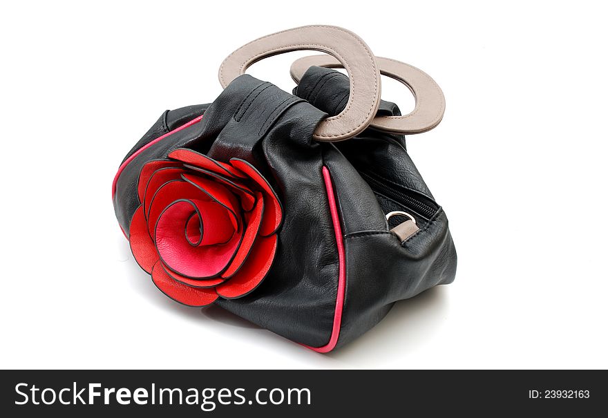 Pic of Women handbag with rose flower. Pic of Women handbag with rose flower