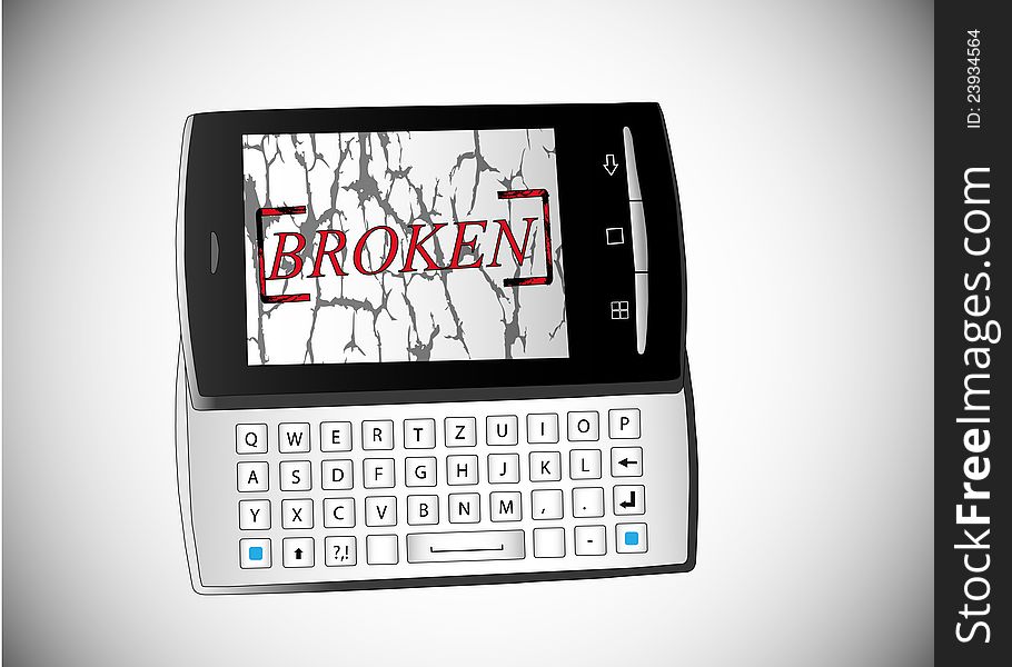 Illustration of broken phone on white background.