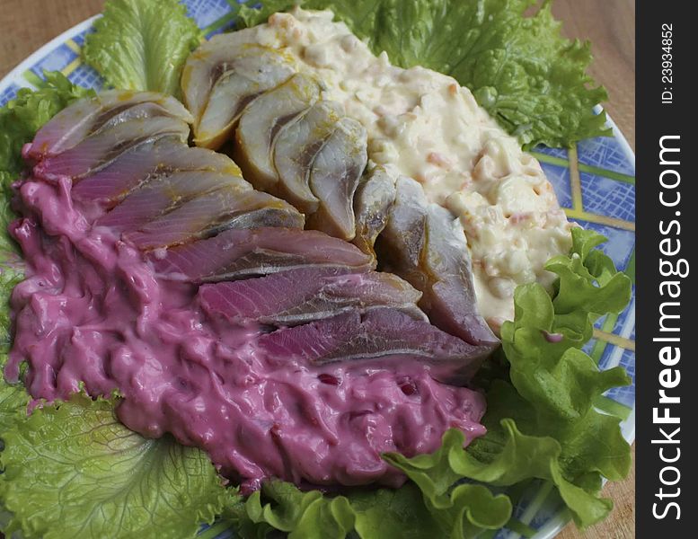 Herring fillet with vegetables in mayonnaise sauce