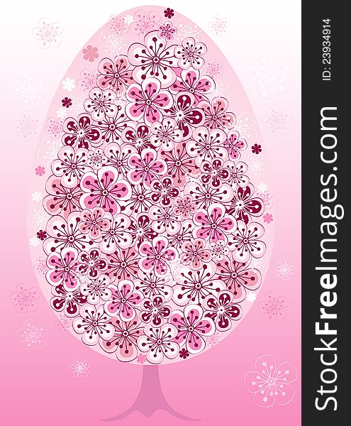Easter frame with spring tree with pink flowers (vector). Easter frame with spring tree with pink flowers (vector)