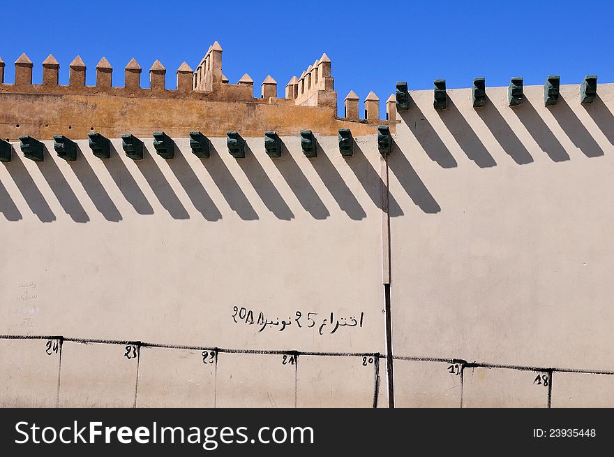 Part of old city wall in Fes, Morocco