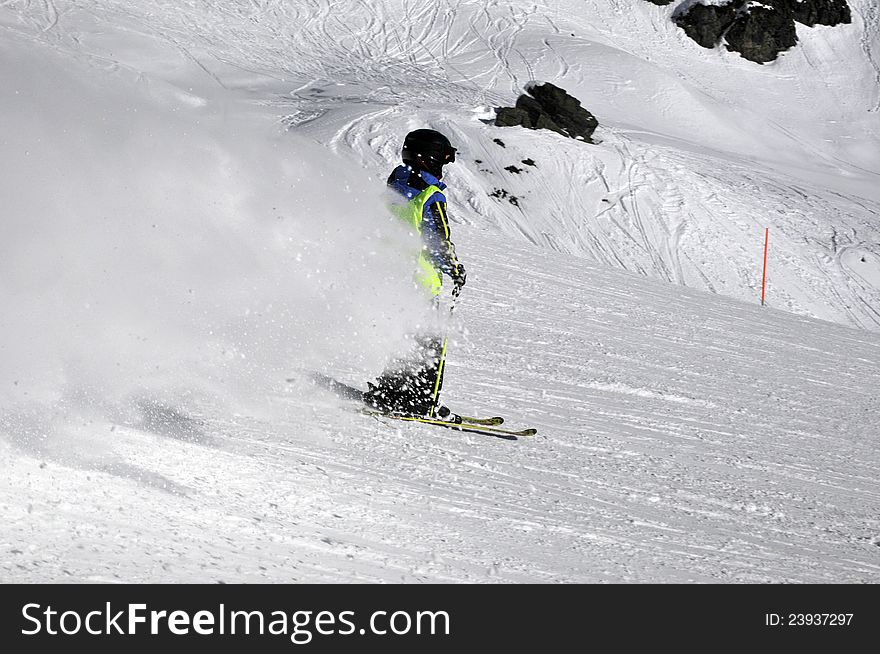 Winter sports: skier on ski slope. Winter sports: skier on ski slope