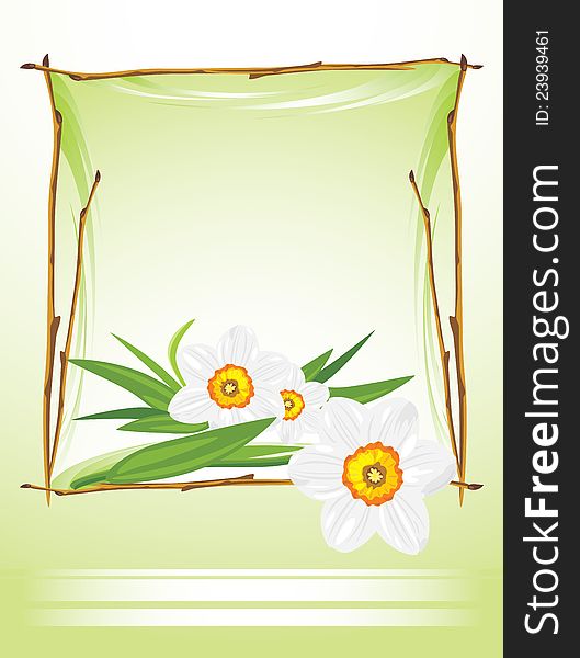 Frame with daffodils on the abstract background. Illustration