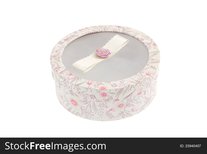 Color gift box with a ribbon on a white background