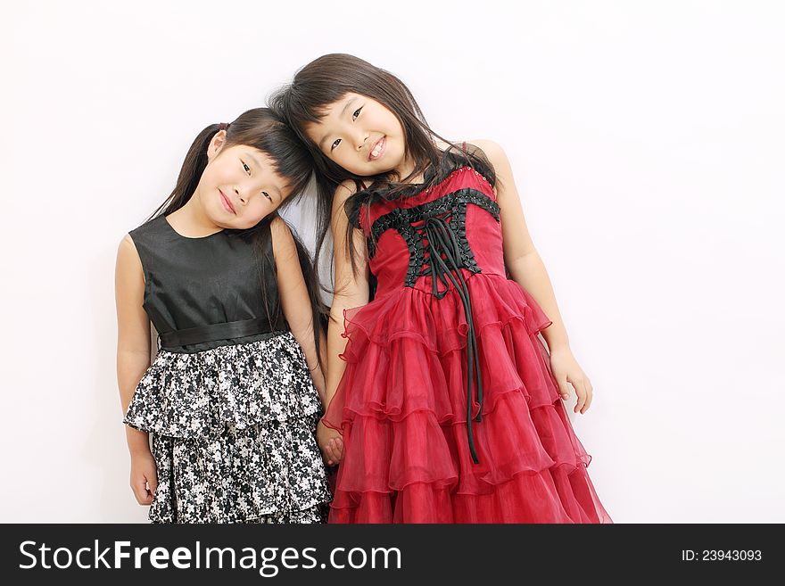 Little asian girls wearing dress